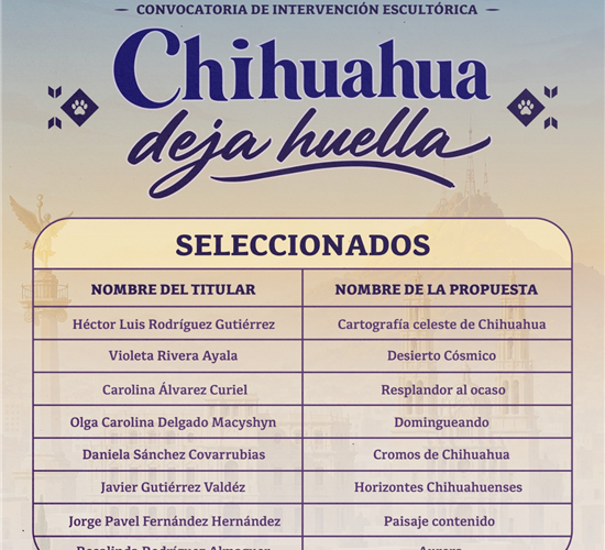 Anuncia Gobierno Municipal a los 15 artistas seleccionados de la convocatoria “Chihuahua Deja Huella”