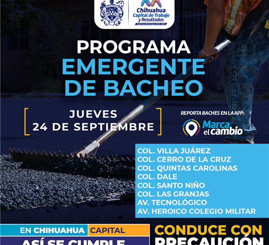Ocho zonas tendrán bacheo este jueves 24 de septiembre: Municipio