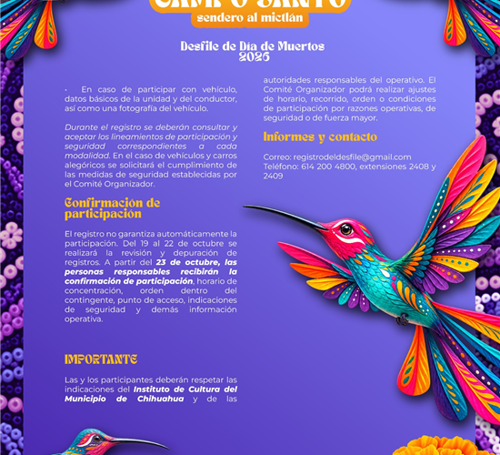 Invita Gobierno Municipal a participar en el Desfile de Día de Muertos 2026 “Campo Santo, Sendero al Mictlán”