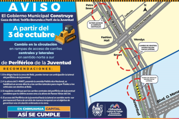 ¡Precaución! Habrá modificación vial en carriles laterales y centrales del periférico de la Juventud en sentido norte-sur