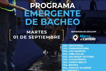 Atenderá Municipio diez zonas con bacheo este martes 1 de septiembre