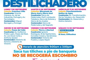 Estará Destilichadero en 6 colonias del 7 al 12 de septiembre