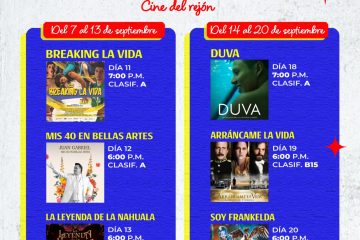Invita Gobierno Municipal a disfrutar la cartelera de septiembre en el Cine del Rejón