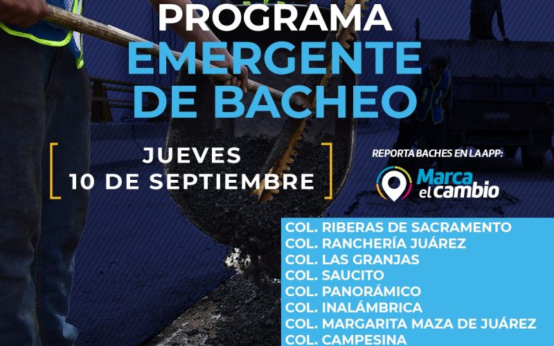 Nueve zonas tendrán bacheo este jueves 10 de septiembre: Municipio