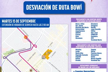 Informa Bowí servicio gratuito, desvío de rutas y horario extendido durante el Grito de Independencia