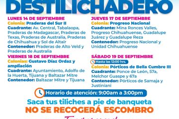 Estará Destilichadero en cuatro colonias del 14 al 19 de septiembre