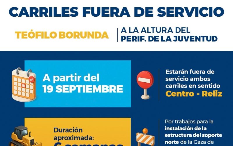 ¡Precaución! Carriles fuera de servicio en Teófilo Borunda y Periférico de La Juventud sentido Centro-Reliz por obras de Gaza