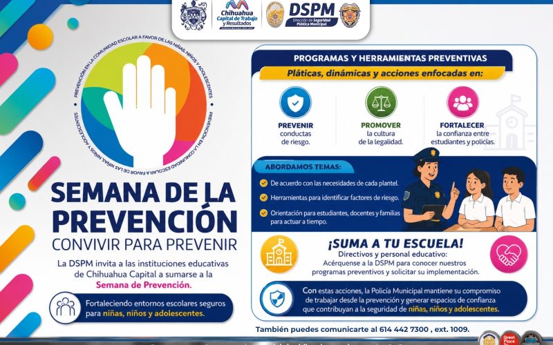 Invita Policía Municipal a escuelas a sumarse a la Semana de Prevención