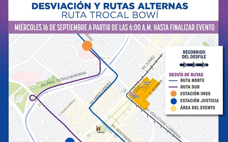 Desviarán ruta troncal del Bowí por desfile del 16 de septiembre