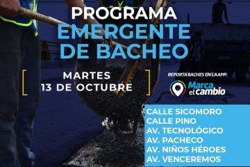 Atenderá Municipio seis zonas con bacheo este martes 13 de octubre
