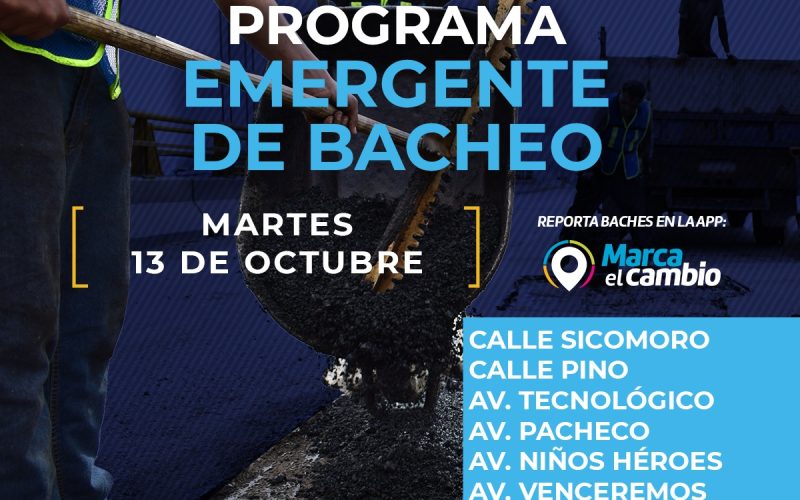 Atenderá Municipio seis zonas con bacheo este martes 13 de octubre