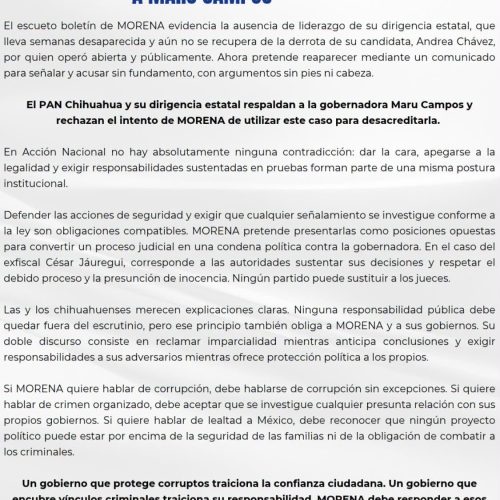 PAN cierra filas con Maru Campos y defiende la unidad ante el caso Jáuregui