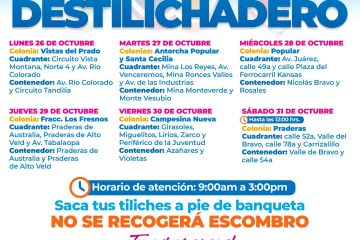 Estará Destilichadero en siete colonias del 26 al 31 de octubre