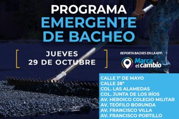 Ocho zonas tendrán bacheo este jueves 29 de octubre: Municipio
