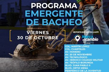 Atenderá Municipio diez zonas con bacheo este viernes 30 de octubre
